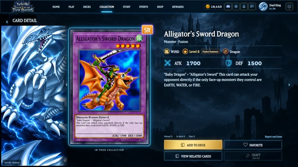 A card detail view with the card art, type and full card text