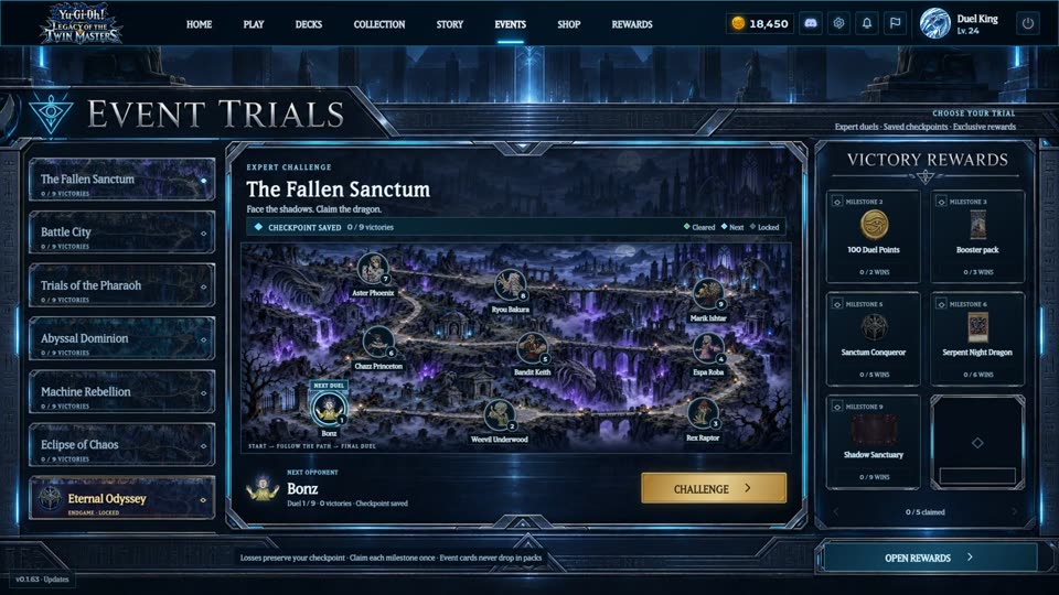 The events screen with a challenge circuit and rewards