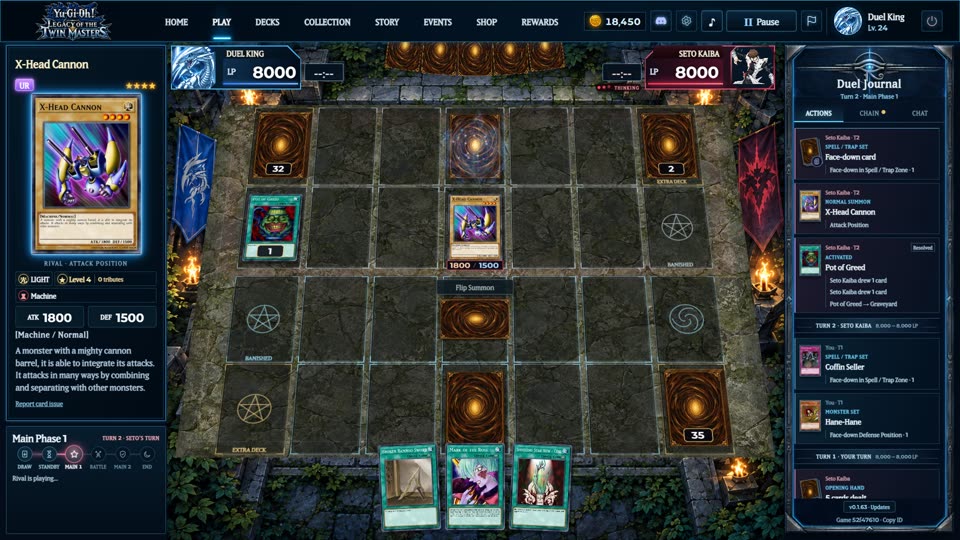 A duel with 3D monsters on the field, the card preview and the duel journal