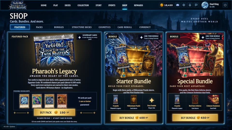 The shop with packs and bundles