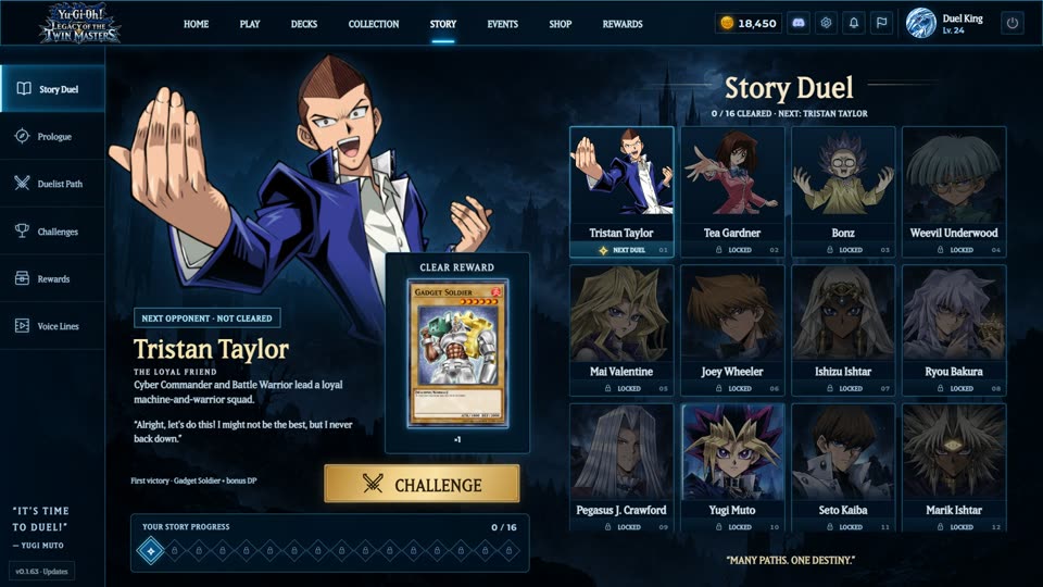 The story screen with the rival roster and the next opponent